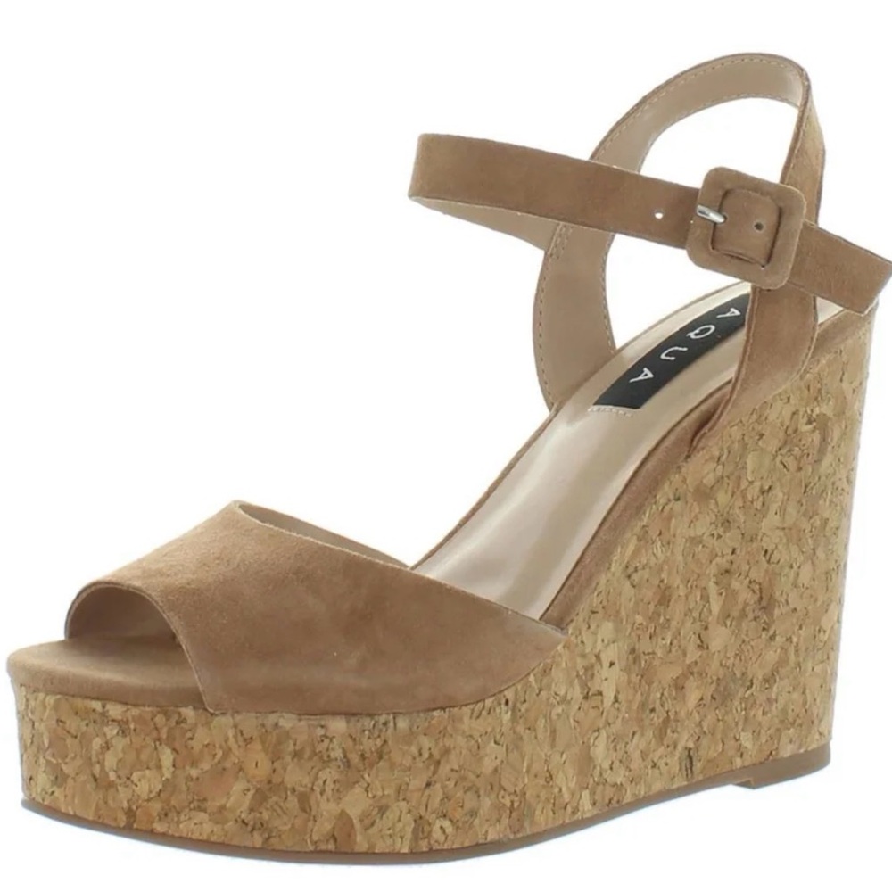 NEW AQUA "Cute" Natural Suede Ankle Strap Wedge Sandals - Size 10 (NIB)